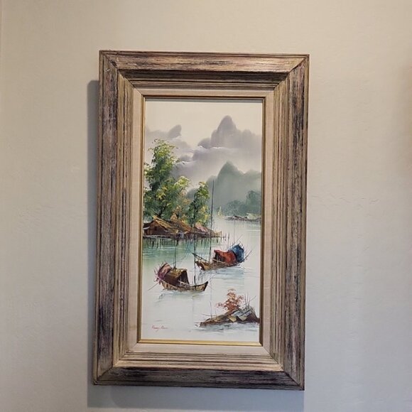 Mid Century Henry Anin Painting Japanese Harbor Scene Signed - Picture 1 of 15